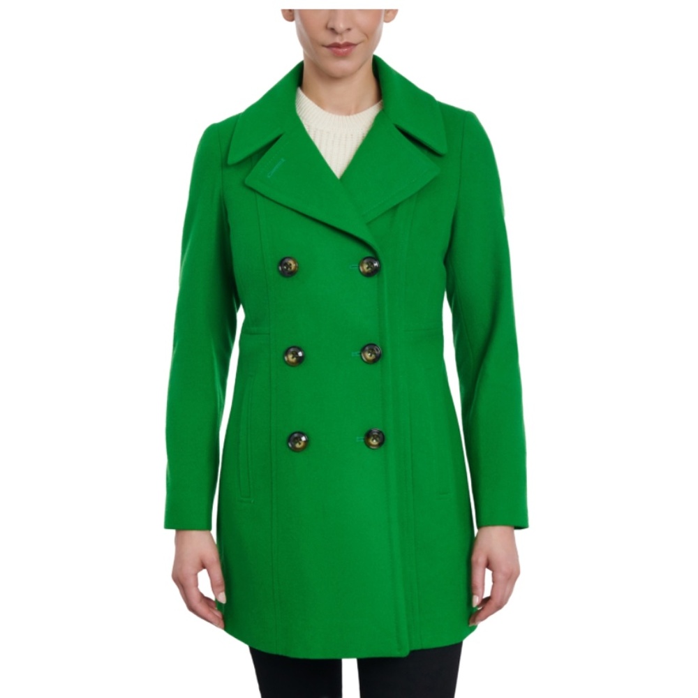 Anne Klein Bright Green Double-Breasted Wool Coat